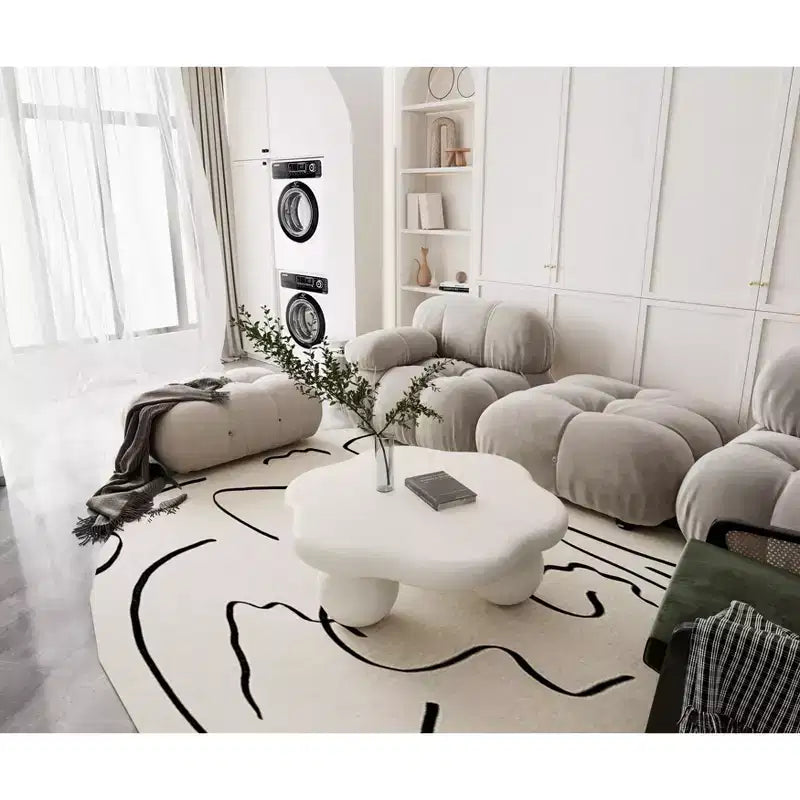 JVNOXK Table basse moderne minimaliste de 35 pouces en forme de pétale avec pieds sphériques, table de salon peu encombrante idéale pour les petits appartements, blanc crème
