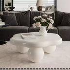 JVNOXK Table basse moderne minimaliste de 35 pouces en forme de pétale avec pieds sphériques, table de salon peu encombrante idéale pour les petits appartements, blanc crème