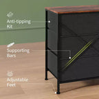 Meuble TV et commode à 9 tiroirs 63, Support TV pour téléviseurs de 55 à 70 pouces, Grand meuble de rangement avec cadre en métal et tiroirs en tissu