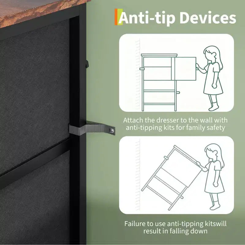 Meuble TV et commode à 9 tiroirs 63, Support TV pour téléviseurs de 55 à 70 pouces, Grand meuble de rangement avec cadre en métal et tiroirs en tissu