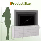 Meuble TV et commode à 9 tiroirs 63, Support TV pour téléviseurs de 55 à 70 pouces, Grand meuble de rangement avec cadre en métal et tiroirs en tissu