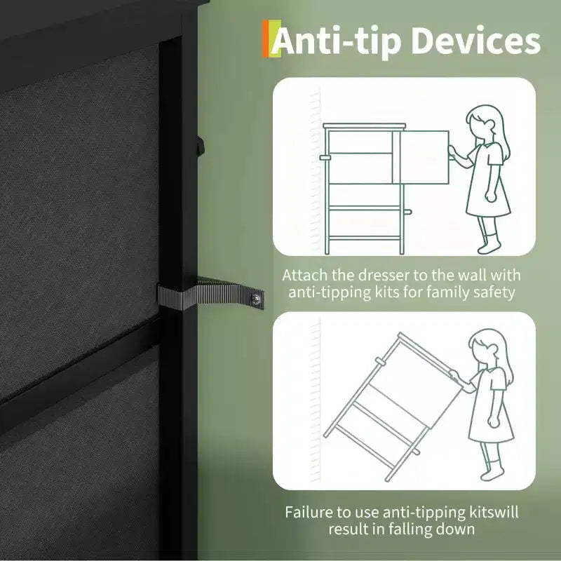 Meuble TV et commode à 9 tiroirs 63, Support TV pour téléviseurs de 55 à 70 pouces, Grand meuble de rangement avec cadre en métal et tiroirs en tissu