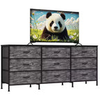 Meuble TV et commode à 9 tiroirs 63, Support TV pour téléviseurs de 55 à 70 pouces, Grand meuble de rangement avec cadre en métal et tiroirs en tissu