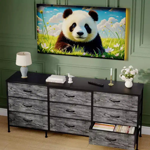 63 Entertainment Center & 9-Drawer Dresser, TV Stand for 55-70 Inch TVs, Large Storage Cabinet with Metal Frame & Fabric Drawers