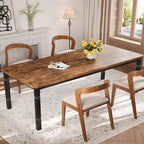 Table de salle à manger pour 6 à 8 personnes, table de cuisine rectangulaire moderne avec pieds en métal robustes, table en bois de style ferme pour bureau à domicile