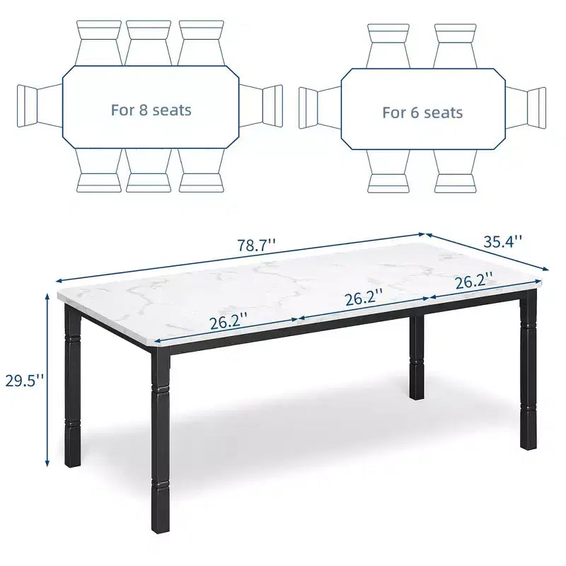 Table de salle à manger pour 6 à 8 personnes, table de cuisine rectangulaire moderne avec pieds en métal robustes, table en bois de style ferme pour bureau à domicile