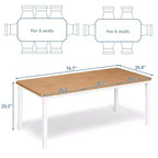 Table de salle à manger pour 6 à 8 personnes, table de cuisine rectangulaire moderne avec pieds en métal robustes, table en bois de style ferme pour bureau à domicile