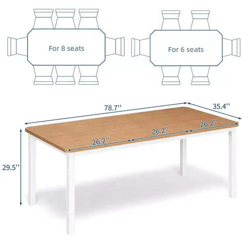 Table de salle à manger pour 6 à 8 personnes, table de cuisine rectangulaire moderne avec pieds en métal robustes, table en bois de style ferme pour bureau à domicile