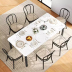 Table de salle à manger pour 6 à 8 personnes, table de cuisine rectangulaire moderne avec pieds en métal robustes, table en bois de style ferme pour bureau à domicile