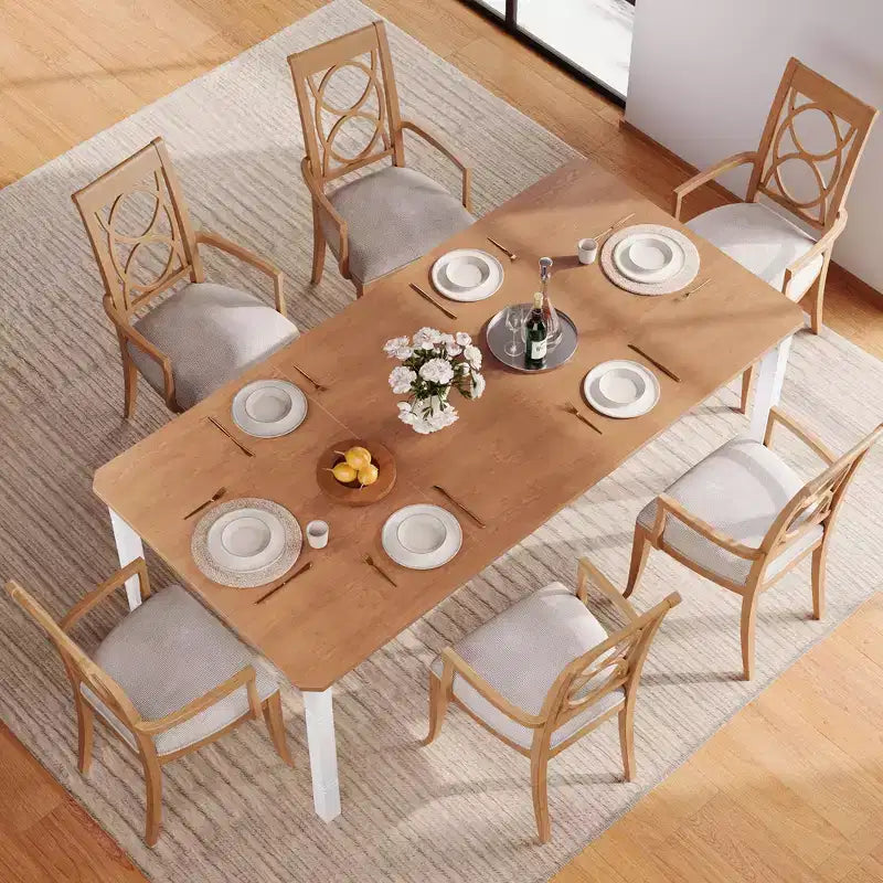 Table de salle à manger pour 6 à 8 personnes, table de cuisine rectangulaire moderne avec pieds en métal robustes, table en bois de style ferme pour bureau à domicile