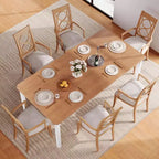 Table de salle à manger pour 6 à 8 personnes, table de cuisine rectangulaire moderne avec pieds en métal robustes, table en bois de style ferme pour bureau à domicile