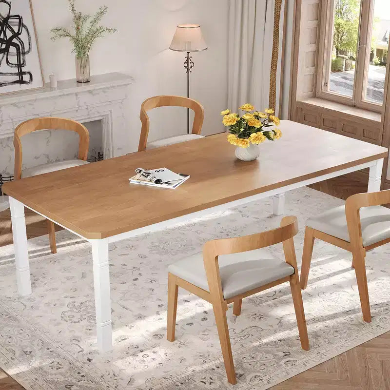 Table de salle à manger pour 6 à 8 personnes, table de cuisine rectangulaire moderne avec pieds en métal robustes, table en bois de style ferme pour bureau à domicile