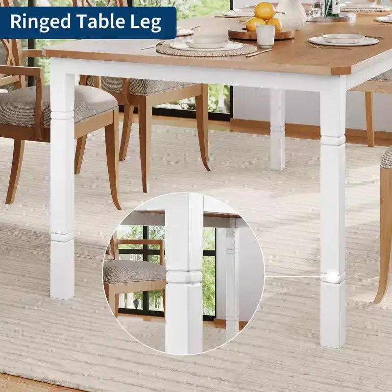 Table de salle à manger pour 6 à 8 personnes, table de cuisine rectangulaire moderne avec pieds en métal robustes, table en bois de style ferme pour bureau à domicile