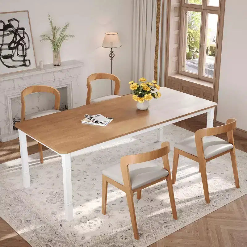 Table de salle à manger pour 6 à 8 personnes, table de cuisine rectangulaire moderne avec pieds en métal robustes, table en bois de style ferme pour bureau à domicile