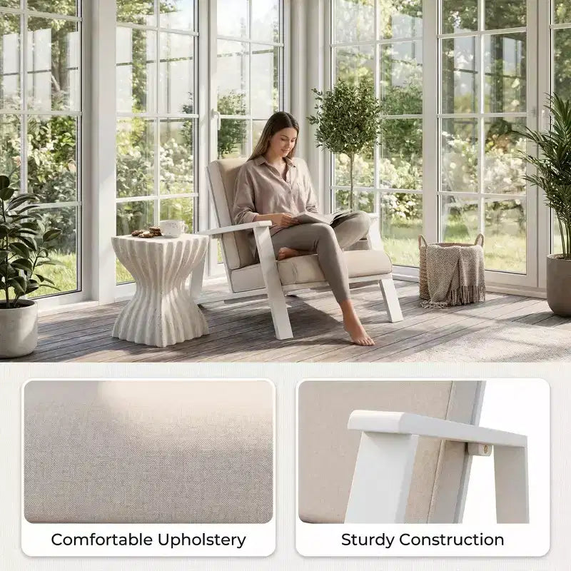 Chaise longue d'extérieur FurnitureR avec coussin, fauteuil de jardin moderne avec cadre solide, chaise d'appoint de terrasse confortable pour patio, jardin et balcon