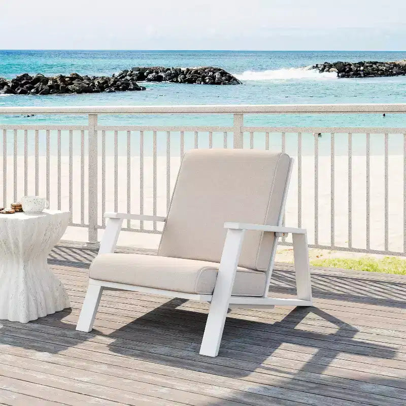 Chaise longue d'extérieur FurnitureR avec coussin, fauteuil de jardin moderne avec cadre solide, chaise d'appoint de terrasse confortable pour patio, jardin et balcon