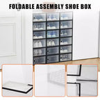 Lot de 18 grandes boîtes à chaussures pliables, organisateurs de rangement de chaussures en plastique empilables pour placard, conteneurs à baskets transparents avec couvercle à charnière