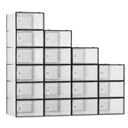 Lot de 18 grandes boîtes à chaussures pliables, organisateurs de rangement de chaussures en plastique empilables pour placard, conteneurs à baskets transparents avec couvercle à charnière