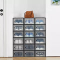 18-Pack Large Foldable Shoe Boxes, Stackable Plastic Shoe Storage Organizers for Closet, Clear Door Sneaker Containers with Hinged Lid