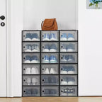 18-Pack Large Foldable Shoe Boxes, Stackable Plastic Shoe Storage Organizers for Closet, Clear Door Sneaker Containers with Hinged Lid