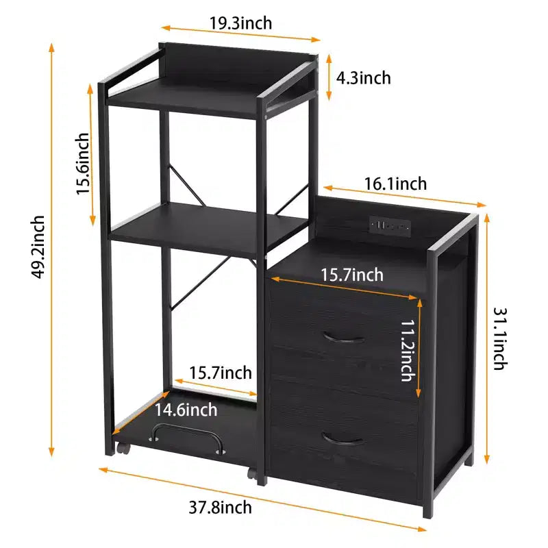 Meuble de classement à 2 tiroirs pour dossiers de format lettre/légal/A4, avec prise de courant, lumières LED et étagère ouverte pour la maison/le bureau, rangement pour imprimante et destructeur de documents