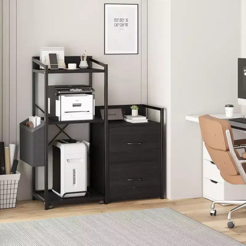Meuble de classement à 2 tiroirs pour dossiers de format lettre/légal/A4, avec prise de courant, lumières LED et étagère ouverte pour la maison/le bureau, rangement pour imprimante et destructeur de documents