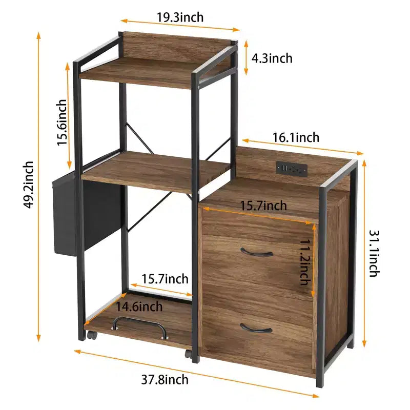 Meuble de classement à 2 tiroirs pour dossiers de format lettre/légal/A4, avec prise de courant, lumières LED et étagère ouverte pour la maison/le bureau, rangement pour imprimante et destructeur de documents