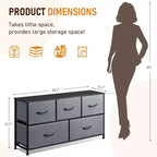 Commode de chambre Acekool de 100 cm de large avec 5 tiroirs en tissu, unité de rangement avec cadre métallique pour placard, salon, couloir