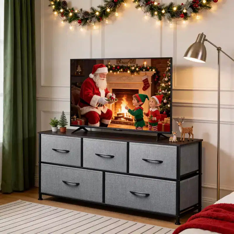 Commode de chambre Acekool de 100 cm de large avec 5 tiroirs en tissu, unité de rangement avec cadre métallique pour placard, salon, couloir