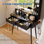 Coiffeuse Acekool 31,5" cannelée avec miroir, 2 tiroirs, étagères et tabouret pour chambre
