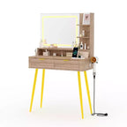 Coiffeuse Acekool 31,5" cannelée avec miroir, 2 tiroirs, étagères et tabouret pour chambre