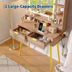 Coiffeuse Acekool 31,5" cannelée avec miroir, 2 tiroirs, étagères et tabouret pour chambre