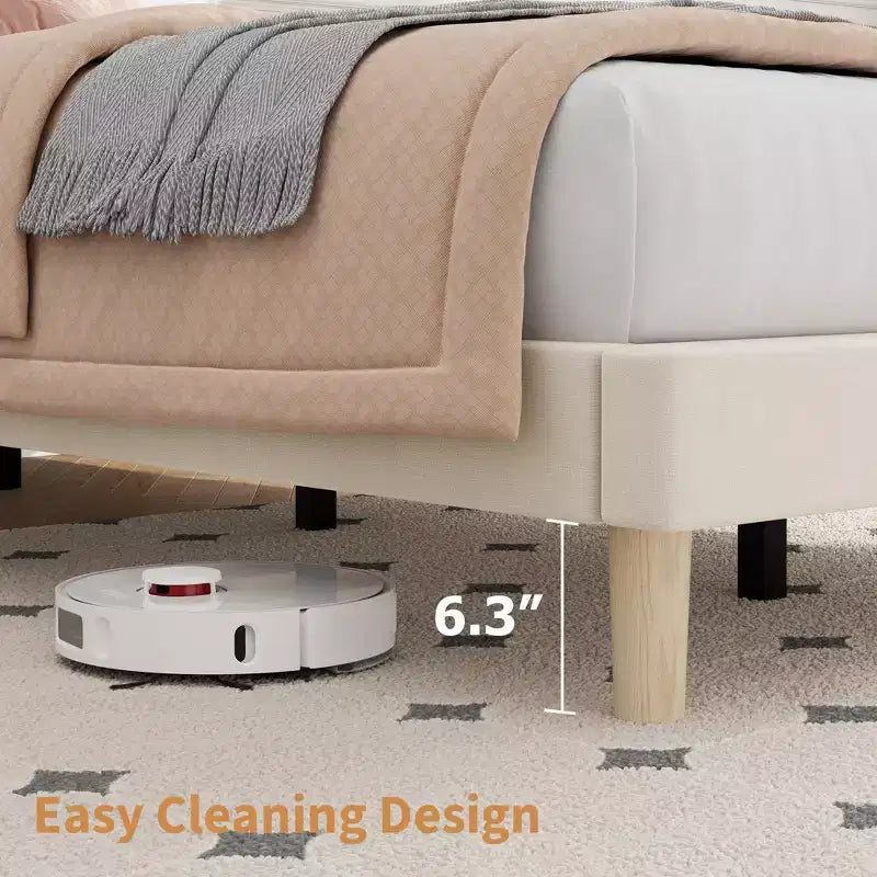 COZONY Cadre de lit plateforme en velours avec tête de lit réglable, sommier à lattes en bois, pas besoin de sommier tapissier, montage facile