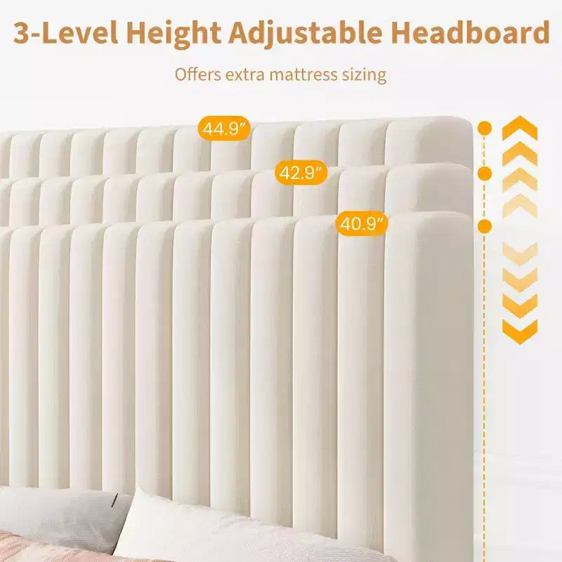 COZONY Cadre de lit plateforme en velours avec tête de lit réglable, sommier à lattes en bois, pas besoin de sommier tapissier, montage facile