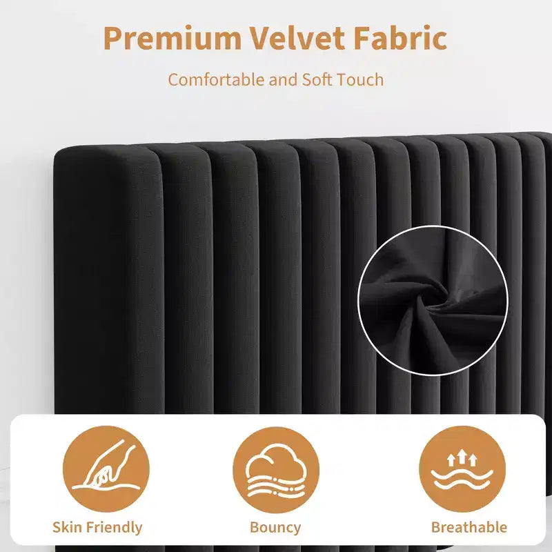 COZONY Cadre de lit plateforme en velours avec tête de lit réglable, sommier à lattes en bois, pas besoin de sommier tapissier, montage facile