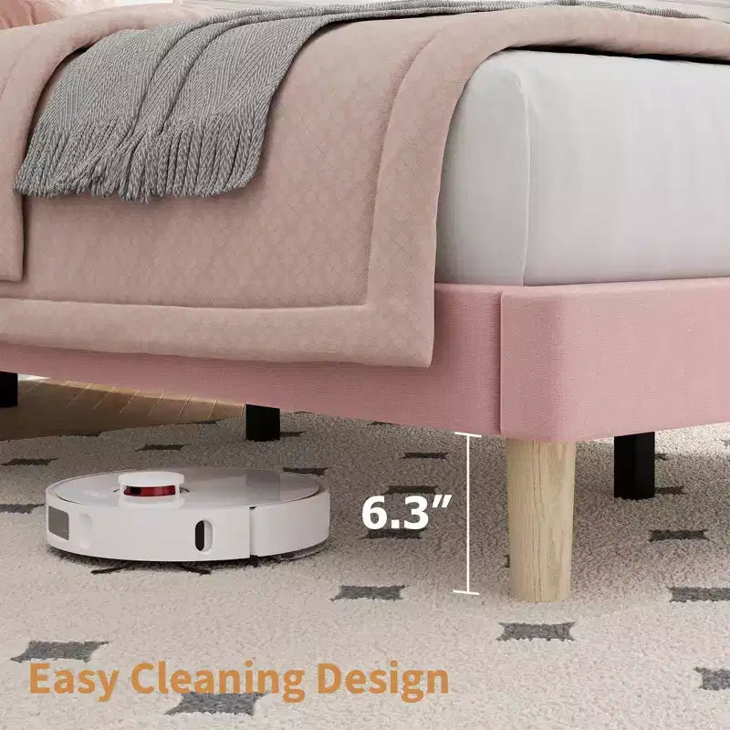 COZONY Cadre de lit plateforme en velours avec tête de lit réglable, sommier à lattes en bois, pas besoin de sommier tapissier, montage facile