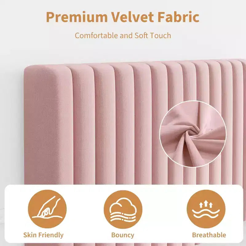 COZONY Cadre de lit plateforme en velours avec tête de lit réglable, sommier à lattes en bois, pas besoin de sommier tapissier, montage facile