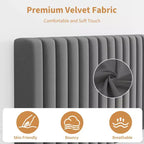 COZONY Cadre de lit plateforme en velours avec tête de lit réglable, sommier à lattes en bois, pas besoin de sommier tapissier, montage facile