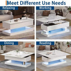 Table basse relevable Acekool avec rangement, table réglable de 47 pouces avec finition brillante pour salon et bureau à domicile