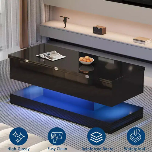 Table basse relevable Acekool avec rangement, table réglable de 47 pouces avec finition brillante pour salon et bureau à domicile