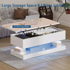 Table basse relevable Acekool avec rangement, table réglable de 47 pouces avec finition brillante pour salon et bureau à domicile