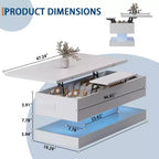 Table basse relevable Acekool avec rangement, table réglable de 47 pouces avec finition brillante pour salon et bureau à domicile