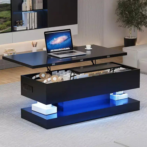 Acekool Lift Top Coffee Table with Storage, 47 High Gloss Adjustable Table for Living Room & Home Office