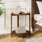 Table d'appoint en bois massif Lantine pour salon, petite table de bout ronde avec rangement à 2 niveaux, meuble d'appoint pour petits espaces, chambre à coucher, appartement, marron