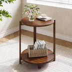 Table d'appoint en bois massif Lantine pour salon, petite table de bout ronde avec rangement à 2 niveaux, meuble d'appoint pour petits espaces, chambre à coucher, appartement, marron