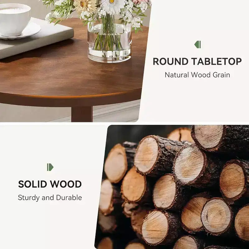 Table d'appoint en bois massif Lantine pour salon, petite table de bout ronde avec rangement à 2 niveaux, meuble d'appoint pour petits espaces, chambre à coucher, appartement, marron