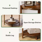 Table d'appoint en bois massif Lantine pour salon, petite table de bout ronde avec rangement à 2 niveaux, meuble d'appoint pour petits espaces, chambre à coucher, appartement, marron