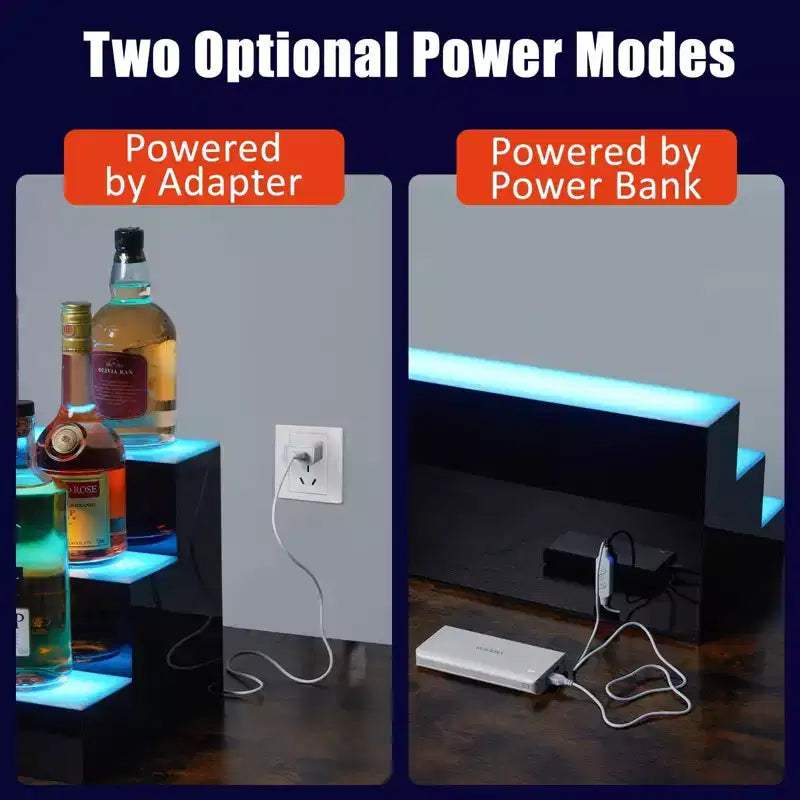 Étagère de présentation de bouteilles d'alcool à LED de 152 cm, 3 niveaux, acrylique, RVB multicolore, murale, avec télécommande et contrôle par application, pour rangement de bar à domicile/commercial