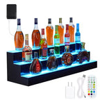 Étagère de présentation de bouteilles d'alcool à LED de 152 cm, 3 niveaux, acrylique, RVB multicolore, murale, avec télécommande et contrôle par application, pour rangement de bar à domicile/commercial