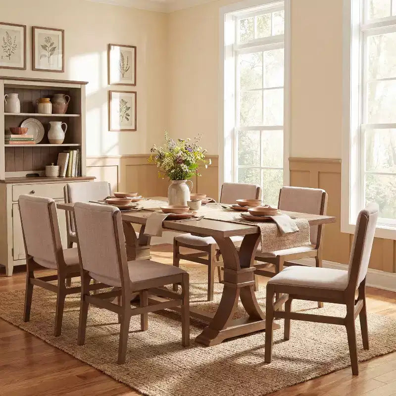 Christopher Knight Home Lyra, ensemble de salle à manger contemporain 7 pièces en hévéa tapissé, avec table à manger extensible